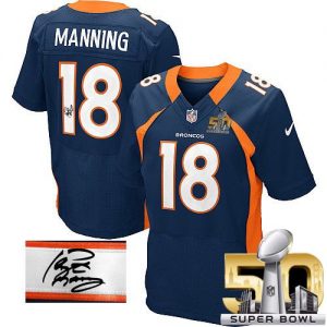 Nike Broncos #18 Peyton Manning Navy Blue Alternate Super Bowl 50 Men's Stitched NFL Elite Autographed Jersey