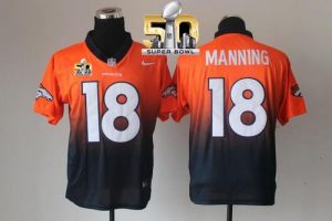 Nike Broncos #18 Peyton Manning Orange Navy Blue Super Bowl 50 Men's Stitched NFL Elite Fadeaway Fashion Jersey