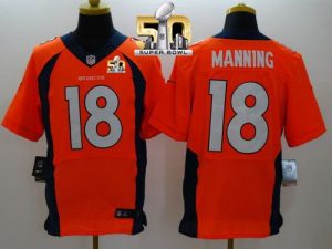 Nike Broncos #18 Peyton Manning Orange Team Color Super Bowl 50 Men's Stitched NFL New Elite Jersey