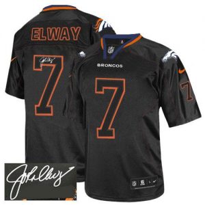 Nike Broncos #7 John Elway Lights Out Black Men's Stitched NFL Elite Autographed Jersey