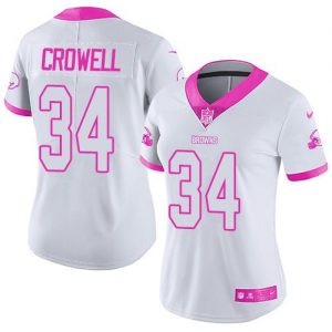 Nike Browns #34 Isaiah Crowell White Pink Women's Stitched NFL Limited Rush Fashion Jersey