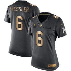 Nike Browns #6 Cody Kessler Black Women's Stitched NFL Limited Gold Salute to Service Jersey