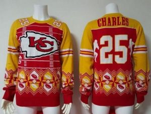 Nike Chiefs #25 Jamaal Charles Red Yellow Men's Ugly Sweater