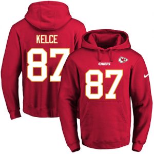 Nike Chiefs #87 Travis Kelce Red Name & Number Pullover NFL Hoodie