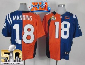 Nike Colts #18 Peyton Manning Orange Royal Blue Super Bowl XLI & Super Bowl 50 Men's Stitched NFL Elite Split Broncos Jersey