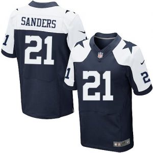 Nike Cowboys #21 Deion Sanders Navy Blue Thanksgiving Men's Stitched NFL Throwback Elite Jersey