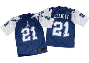 Nike Cowboys #21 Ezekiel Elliott Navy Blue White Throwback Men's Stitched NFL Elite Jersey