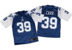 Nike Cowboys #39 Brandon Carr Navy Blue White Throwback Men's Stitched NFL Elite Jersey