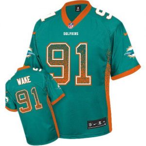 Nike Dolphins #91 Cameron Wake Aqua Green Team Color Men's Embroidered NFL Elite Drift Fashion Jersey
