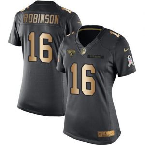 Nike Jaguars #16 Denard Robinson Black Women's Stitched NFL Limited Gold Salute to Service Jersey