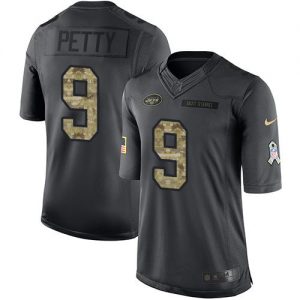 Nike Jets #9 Bryce Petty Black Men's Stitched NFL Limited 2016 Salute to Service Jersey