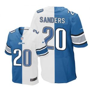 Nike Lions #20 Barry Sanders Blue White Men's Stitched NFL Elite Split Jersey