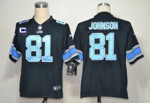 Nike Lions #81 Calvin Johnson Black Alternate With C Patch Men's Embroidered NFL Game Jersey