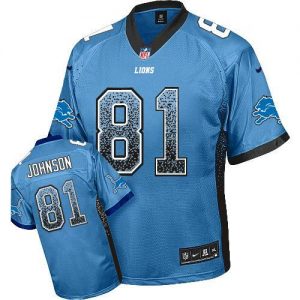 Nike Lions #81 Calvin Johnson Blue Team Color Men's Embroidered NFL Elite Drift Fashion Jersey