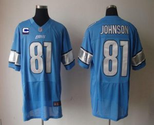 Nike Lions #81 Calvin Johnson Blue Team Color With C Patch Men's Embroidered NFL Elite Jersey