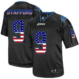 Nike Lions #9 Matthew Stafford Black Men's Stitched NFL Elite USA Flag Fashion Jersey