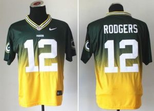 Nike Packers #12 Aaron Rodgers Green Gold Men's Embroidered NFL Elite Fadeaway Fashion Jersey