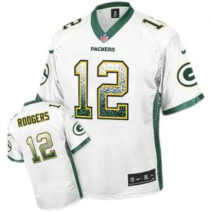 Nike Packers #12 Aaron Rodgers White Men's Embroidered NFL Elite Drift Fashion Jersey