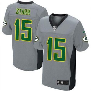 Nike Packers #15 Bart Starr Grey Shadow Men's Embroidered NFL Elite Jersey