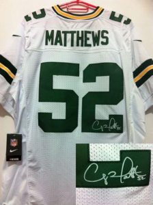 Nike Packers #52 Clay Matthews White Men's Embroidered NFL Elite Autographed Jersey