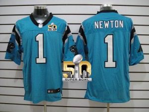 Nike Panthers #1 Cam Newton Blue Alternate Super Bowl 50 Men's Stitched NFL Elite Jersey