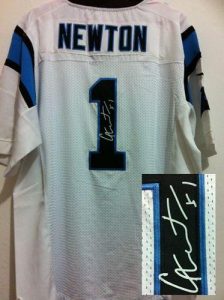 Nike Panthers #1 Cam Newton White Men's Embroidered NFL Elite Autographed Jersey