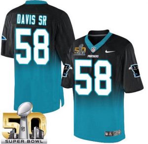 Nike Panthers #58 Thomas Davis Sr Black Blue Super Bowl 50 Men's Stitched NFL Elite Fadeaway Fashion Jersey
