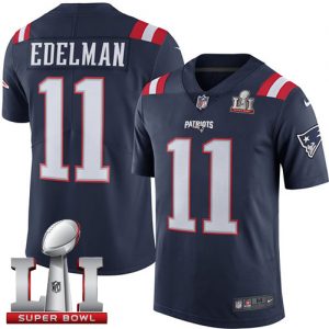 Nike Patriots #11 Julian Edelman Navy Blue Super Bowl LI 51 Men's Stitched NFL Limited Rush Jersey