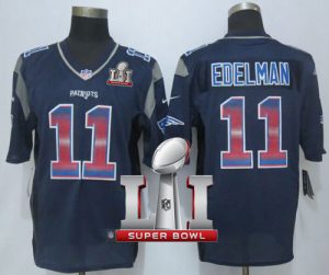 Nike Patriots #11 Julian Edelman Navy Blue Team Color Super Bowl LI 51 Men's Stitched NFL Limited Strobe Jersey