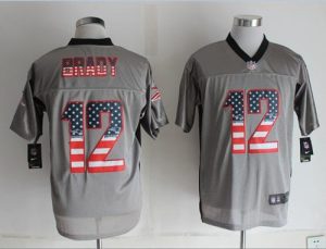 Nike Patriots #12 Tom Brady Grey Men's Stitched NFL Elite USA Flag Fashion Jersey