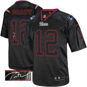 Nike Patriots #12 Tom Brady Lights Out Black Men's Embroidered NFL Elite Autographed Jersey