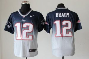 Nike Patriots #12 Tom Brady Navy Blue Grey Men's Embroidered NFL Elite Fadeaway Fashion Jersey