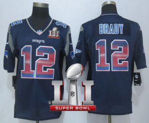 Nike Patriots #12 Tom Brady Navy Blue Team Color Super Bowl LI 51 Men's Stitched NFL Limited Strobe Jersey
