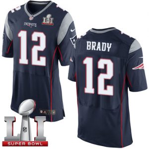 Nike Patriots #12 Tom Brady Navy Blue Team Color Super Bowl LI 51 Men's Stitched NFL New Elite Jersey
