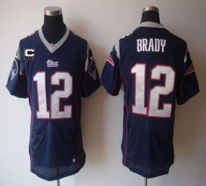 Nike Patriots #12 Tom Brady Navy Blue Team Color With C Patch Men's Embroidered NFL Elite Jersey