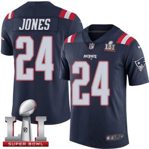 Nike Patriots #24 Cyrus Jones Navy Blue Super Bowl LI 51 Men's Stitched NFL Limited Rush Jersey
