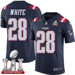 Nike Patriots #28 James White Navy Blue Super Bowl LI 51 Men's Stitched NFL Limited Rush Jersey