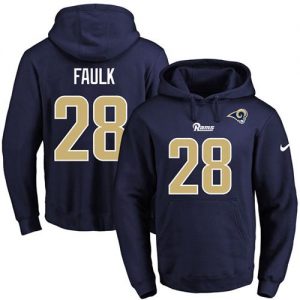 Nike Rams #28 Marshall Faulk Navy Blue Name & Number Pullover NFL Hoodie