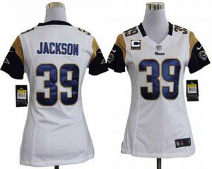 Nike Rams #39 Steven Jackson White With C Patch Women's Embroidered NFL Elite Jersey