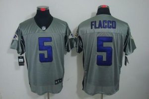 Nike Ravens #5 Joe Flacco Grey Shadow Men's Embroidered NFL Elite Jersey