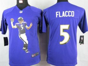 Nike Ravens #5 Joe Flacco Purple Team Color Youth Portrait Fashion NFL Game Jersey