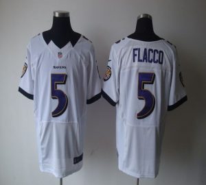 Nike Ravens #5 Joe Flacco White Men's Embroidered NFL Elite Jersey