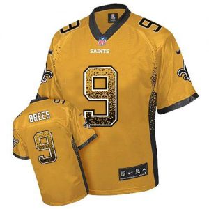 Nike Saints #9 Drew Brees Gold Men's Embroidered NFL Elite Drift Fashion Jersey
