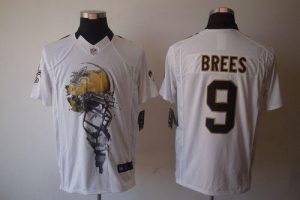 Nike Saints #9 Drew Brees White Men's Embroidered NFL Helmet Tri-Blend Limited Jersey