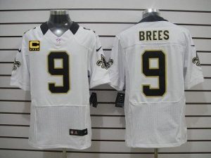 Nike Saints #9 Drew Brees White With C Patch Men's Embroidered NFL Elite Jersey