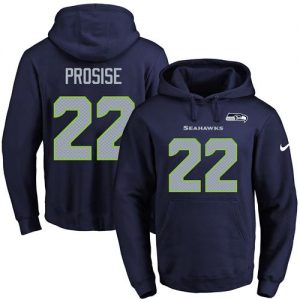 Nike Seahawks #22 C. J. Prosise Navy Blue Name & Number Pullover NFL Hoodie