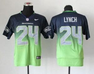 Nike Seahawks #24 Marshawn Lynch Steel Blue Green Men's Embroidered NFL Elite Fadeaway Fashion Jersey