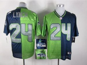 Nike Seahawks #24 Marshawn Lynch Steel Blue Green Men's Embroidered NFL Elite Split Jersey