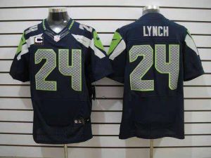 Nike Seahawks #24 Marshawn Lynch Steel Blue Team Color With C Patch Men's Embroidered NFL Elite Jersey