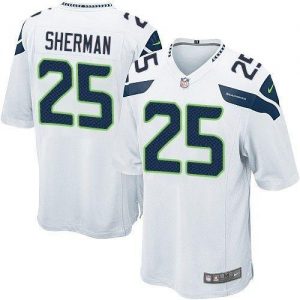Nike Seahawks #25 Richard Sherman White Men's Embroidered NFL Game Jersey